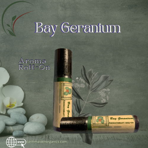 Bay Gernium - Aroma Roll-on. Let the mood-balancing blend of West Indies Bay, Egyptian Rose Geranium, and Patchouli soothe your soul.
