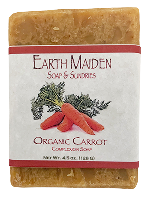 Carrot Complexion Soap. Infused with natural carrot juice and puree, carrot seed oil promotes skin health with its Vitamin A and E content, helping tone and stimulate skin while replenishing vital oils.