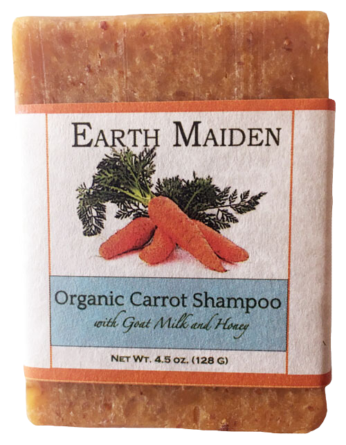 Organic Carrot Shampoo  by Earth Maiden is Infused with organic carrot juice and puree for healthy shiny hair. Carrot seed oil promotes hair health with its Vitamin A and E content, goat milk and honey replenish vital oils and moisture to hair follicles.