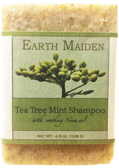 Tea Tree Mint Shampoo Bar by Earth Maiden harnesses the power of Neem oil to gently cleanse and condition itchy skin and scalp