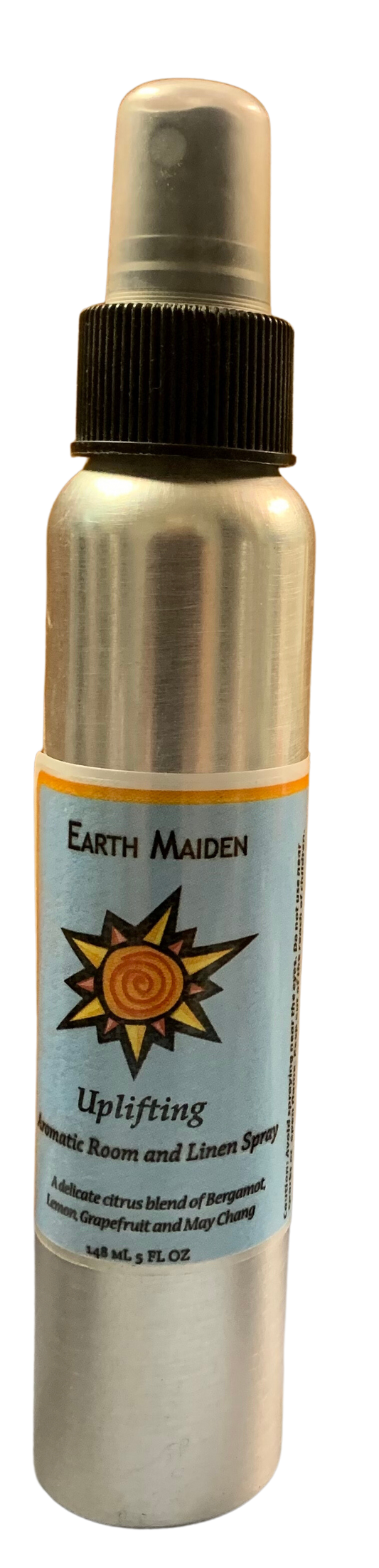 All Natural “Uplifting” Aroma Mist with Bergamot, Lemon, Grapefruit and May Chang Essential Oils in 5 ounce metal bullet container with fine mist sprayer.
