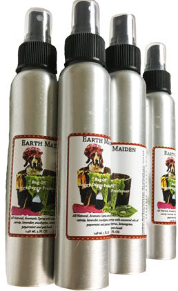 "Bug Off' pet and bedding spray is all natural, essential oils in witch hazel base to deodorize and repel pesky insects (noseeums, mosquitos, fleas).