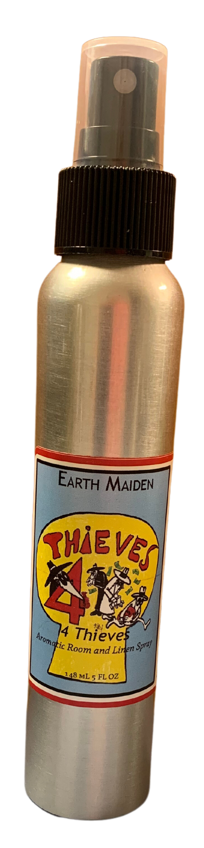 All Natural Thieves Aroma Mist with Essential Oils in 5 ounce metal bullet container with fine mist sprayer.